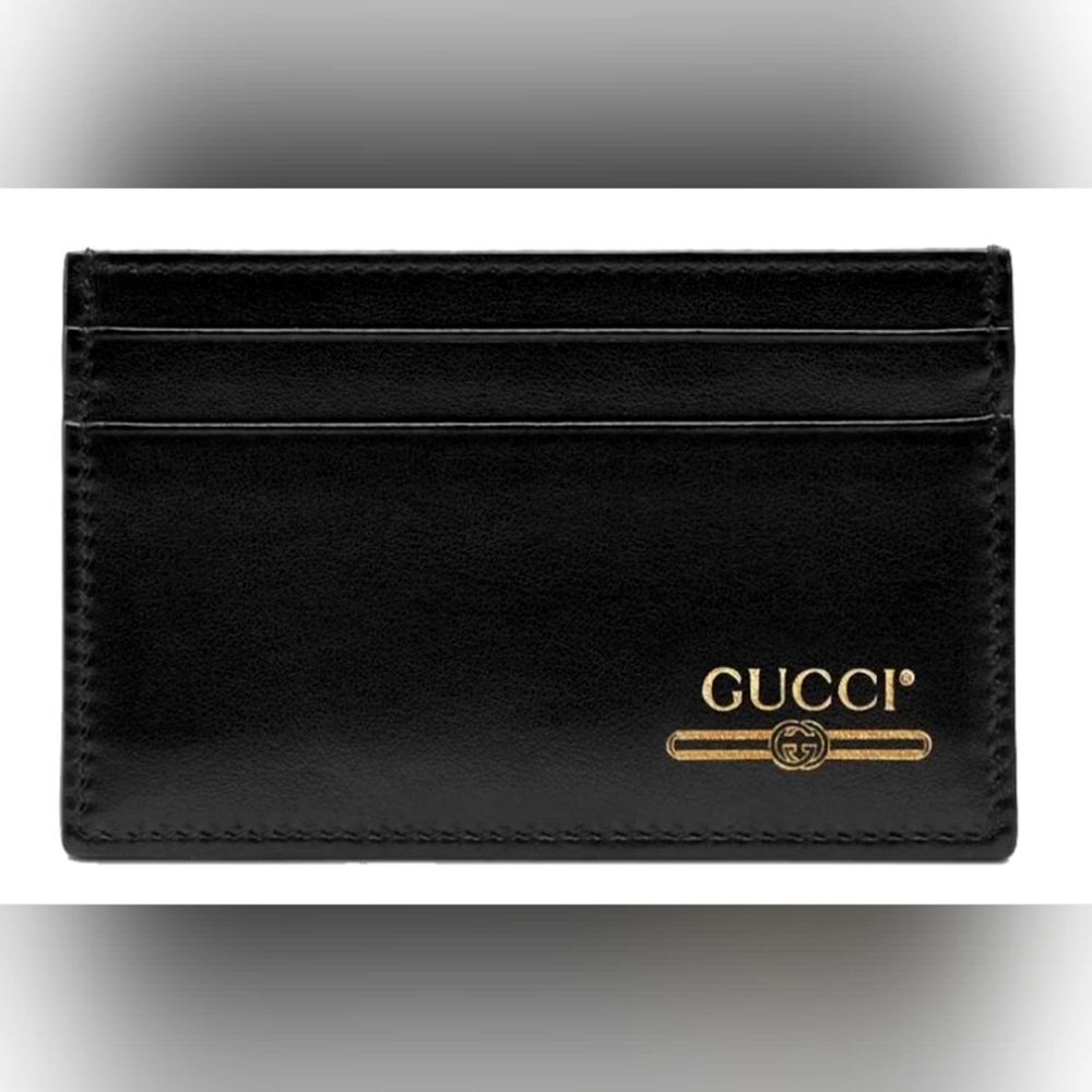 Authentic Gucci GG Leather Card Case 4 Card Slots with Gold Logo